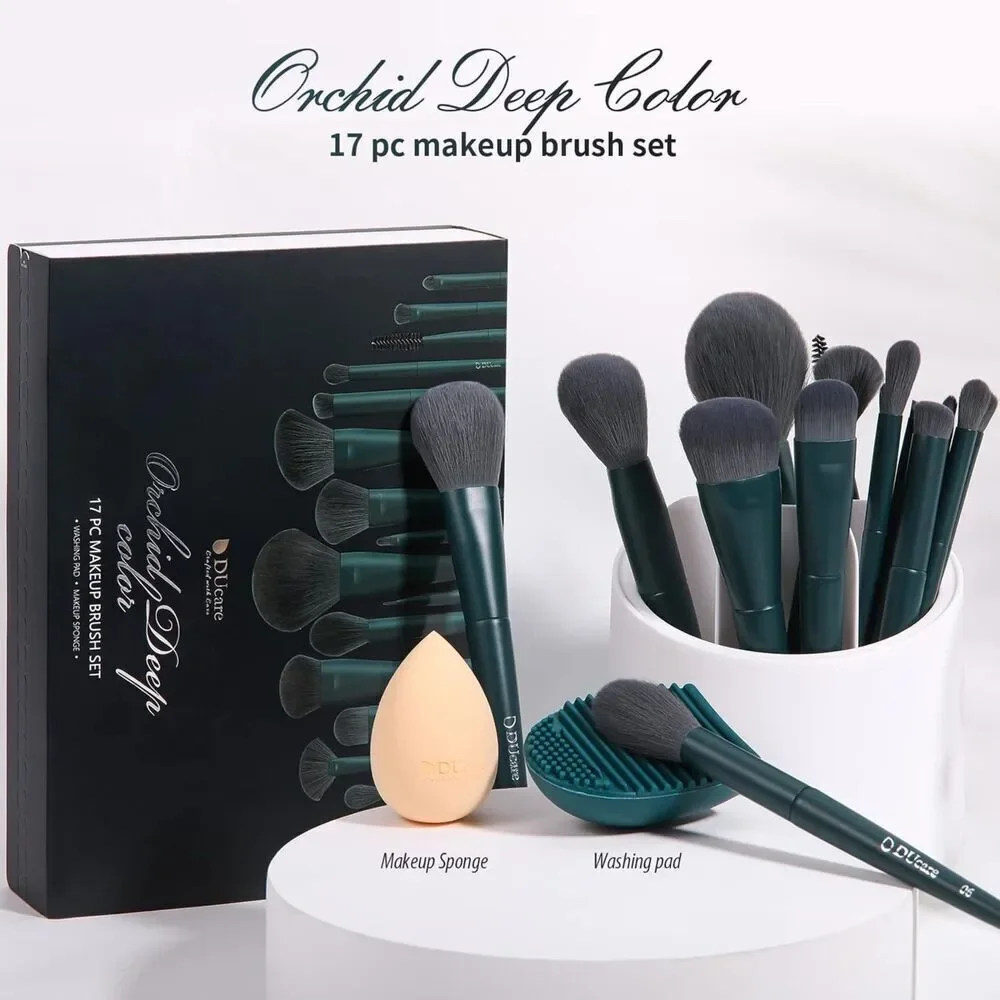 DUcare 17pcs Professional Brushes With 1pc Cleaning Mat And 1pc Makeup Sponge